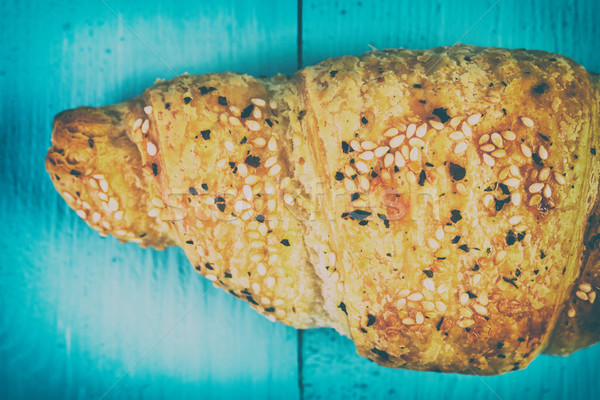 Croissant On Blue Table Stock photo © radub85