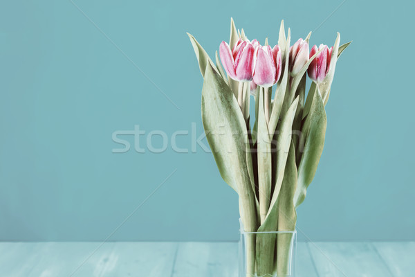 Mokro różowy tulipan kwiaty Wazon miłości Zdjęcia stock © radub85