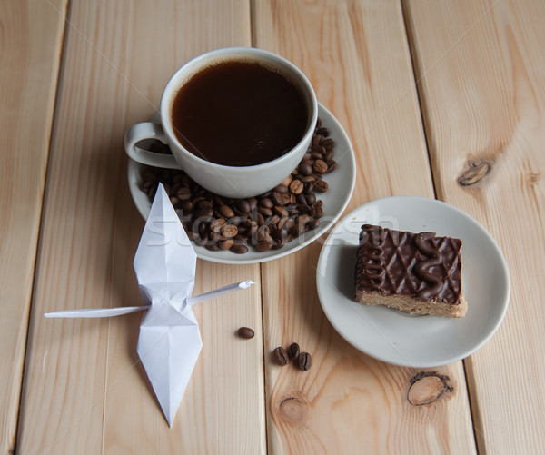 Kávé torta reggeli csokoládés sütemény asztal étel Stock fotó © raduga21