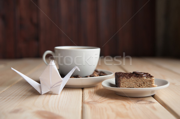 Kávé torta reggeli csokoládés sütemény asztal étel Stock fotó © raduga21