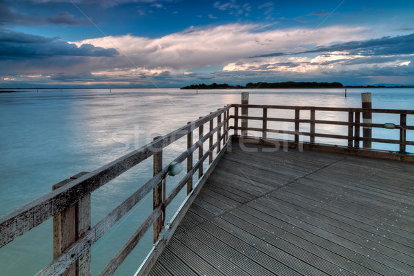 木製 桟橋 日没 海 嵐 空 ストックフォト © rafalstachura