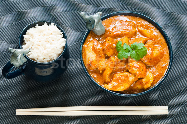 Caril de frango arroz carne preto copo Foto stock © rafalstachura