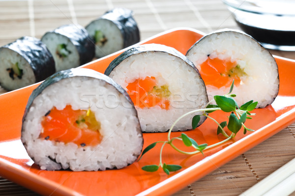 Japán szusi piros tányér étel fekete Stock fotó © rafalstachura