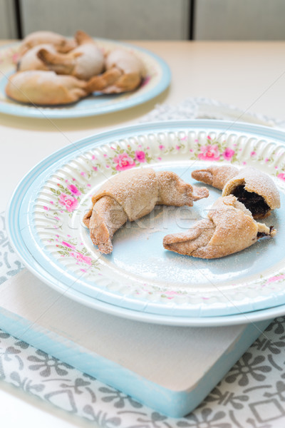 Chocolate filled crescent rolls (croissants) with ice sugar topp Stock photo © rafalstachura