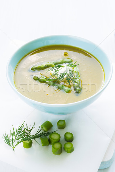 ストックフォト: アスパラガス · スープ · ボウル · 新鮮な · クリーム · まな板