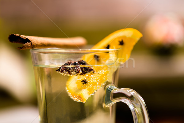 Apple cider with cinnamon stick in a glass Stock photo © rafalstachura