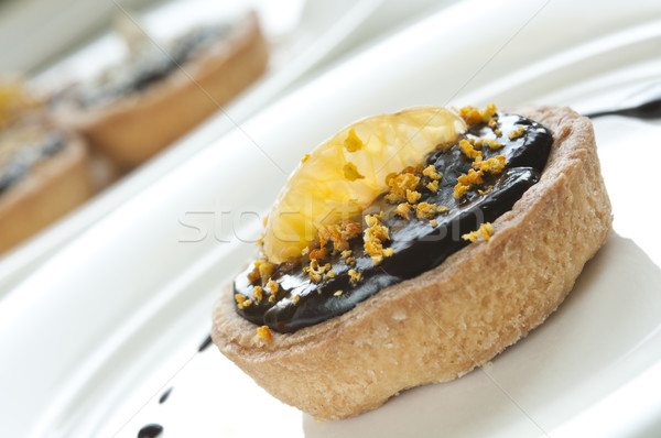 Mini csokoládé torta darab mandarin felső Stock fotó © rafalstachura