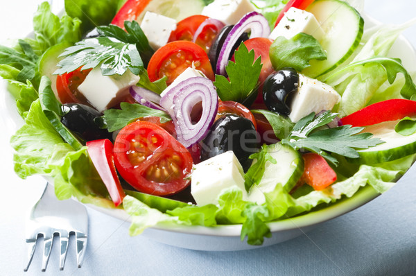 Görög saláta feta koktélparadicsom fekete oliva zöld Stock fotó © rafalstachura