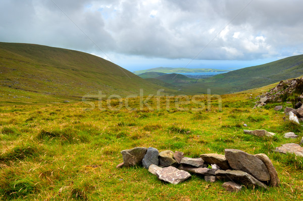 Lanscape view over green hills in Ring of Kerry Stock photo © rafalstachura