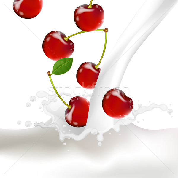 Vector Cherries and Milk Stock photo © RamonaKaulitzki