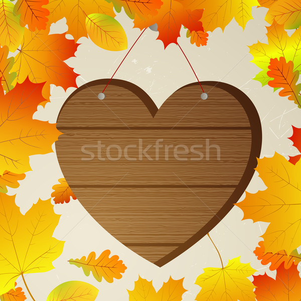 Foto stock: Vetor · outono · coração · madeira