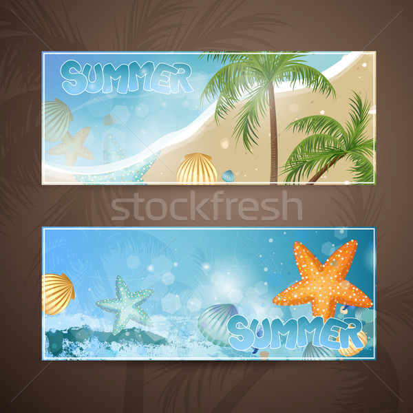 Stock foto: Vektor · Sommer · Banner · zwei · Sommerurlaub · Strand