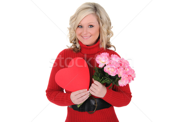 年輕女子 紙 心臟 玫瑰 美麗 商業照片 © RandallReedPhoto