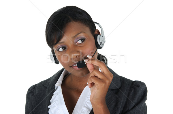 Atractivo mujer de negocios auricular aislado sólido Foto stock © RandallReedPhoto