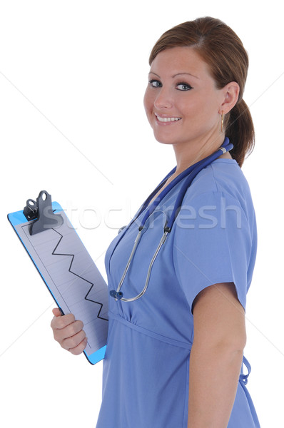 Női nővér vonzó nő barátságos mosoly tart Stock fotó © RandallReedPhoto