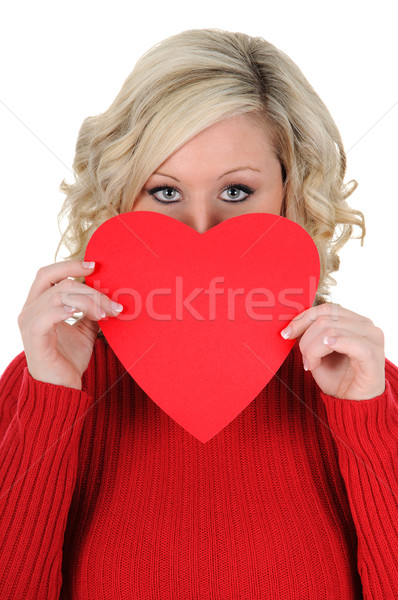 Jeune femme papier coeur charmant saint valentin Photo stock © RandallReedPhoto