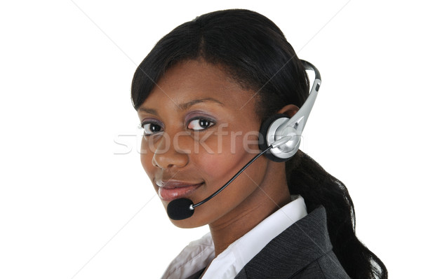 Vonzó üzletasszony headset visel izolált szilárd Stock fotó © RandallReedPhoto
