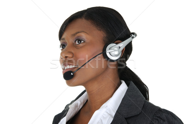 Vonzó üzletasszony headset visel izolált szilárd Stock fotó © RandallReedPhoto