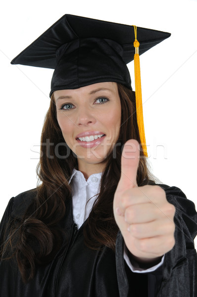 Női diplomás nő hüvelykujj felfelé izolált Stock fotó © RandallReedPhoto