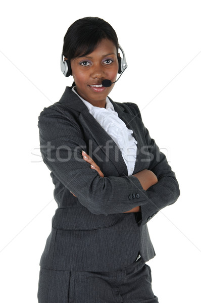 吸引力 商界女強人 耳機 孤立 固體 商業照片 © RandallReedPhoto
