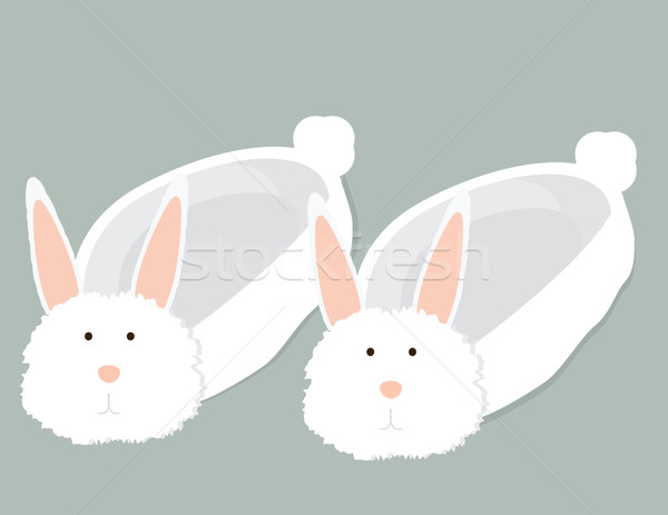 Bunny kapcie puszysty biały cień szary Zdjęcia stock © randomway