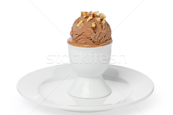 Házi készítésű csokoládé fagylalt felszolgált tojástartó fehér Stock fotó © raptorcaptor