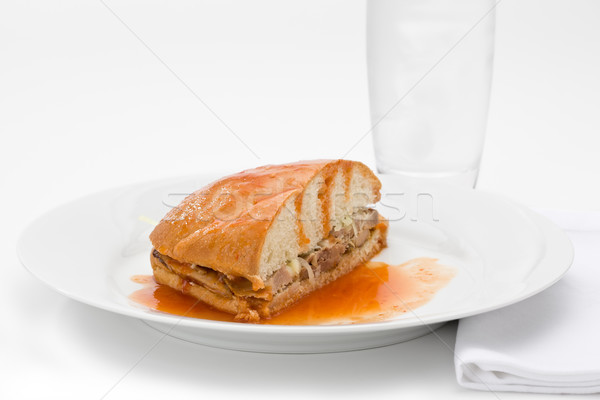 Disznóhús szendvics mexikói fehér tányér üveg Stock fotó © raptorcaptor