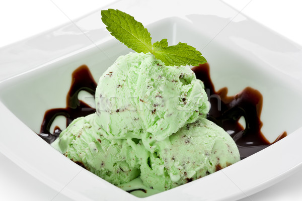 Foto stock: Menta · helado · chocolate · salsa · blanco · tazón