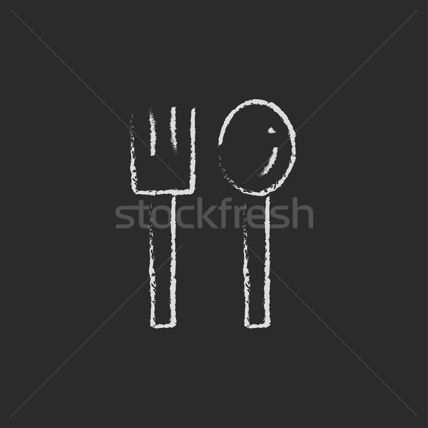 Lepel vork icon krijt Stockfoto © RAStudio