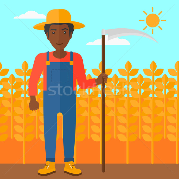 ストックフォト: 農家 · フィールド · 男 · 麦畑 · ベクトル · デザイン
