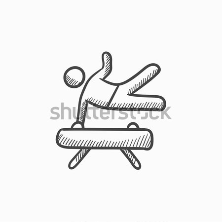 Stock photo: Gymnast exercising on pommel horse sketch icon.