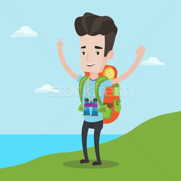 Backpacker mainile sus decor turist rucsac Imagine de stoc © RAStudio