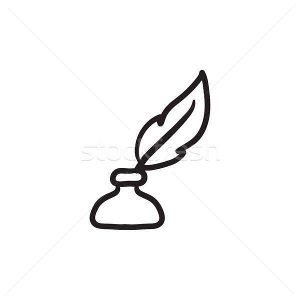 Stock photo: Feather in inkwell sketch icon.