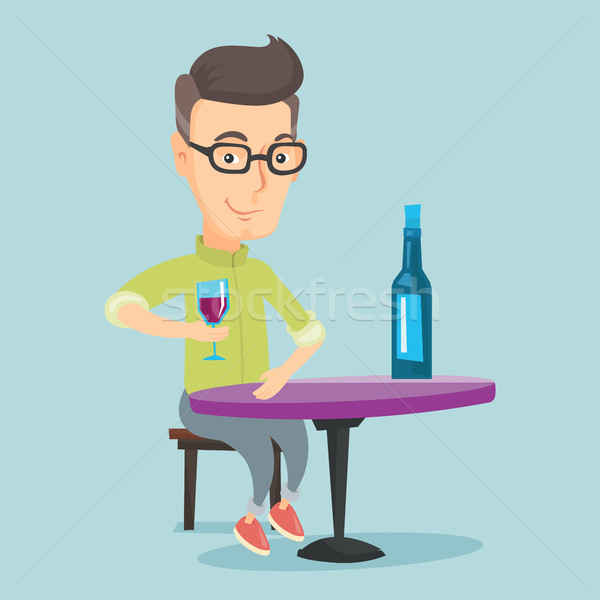 Férfi iszik bor étterem kaukázusi felnőtt Stock fotó © RAStudio