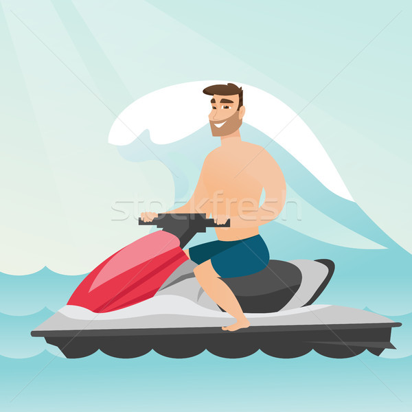 Caucasian man riding on a water scooter in the sea Stock photo © RAStudio