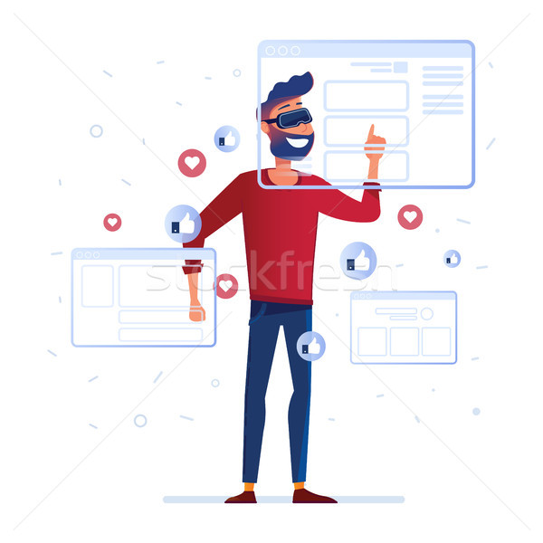 A man in vr headset analyzing virtual data Stock photo © RAStudio