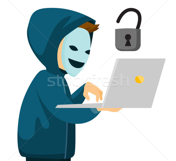 A hacker holding a laptop. Stock photo © RAStudio