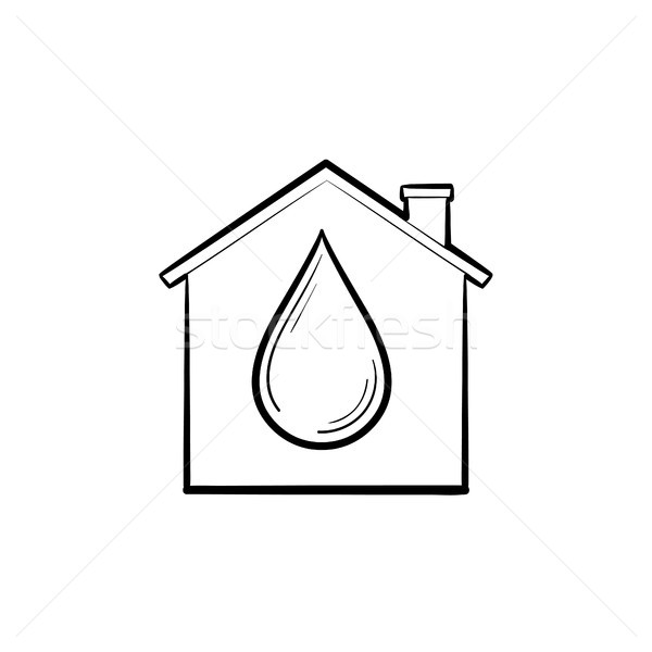 House with water drop hand drawn outline doodle icon. Stock photo © RAStudio
