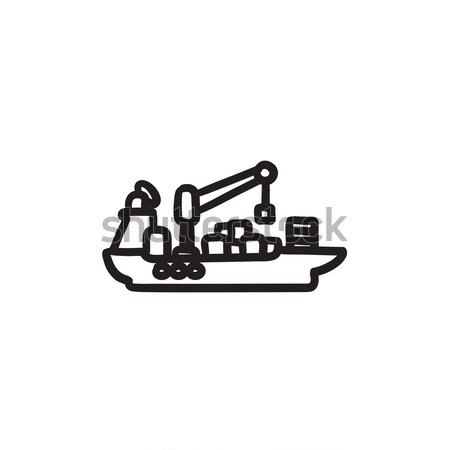 Stock photo: Cargo container ship sketch icon.
