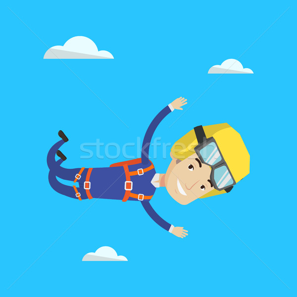Caucasian parachutist jumping with parachute. Stock photo © RAStudio