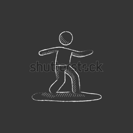Stock photo: Male surfer riding on surfboard sketch icon.