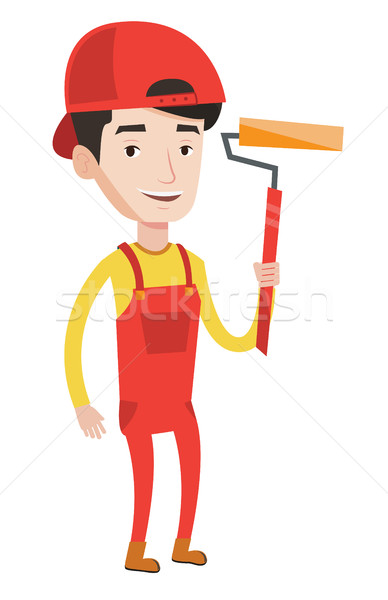 Painter holding paint roller vector illustration. Stock photo © RAStudio