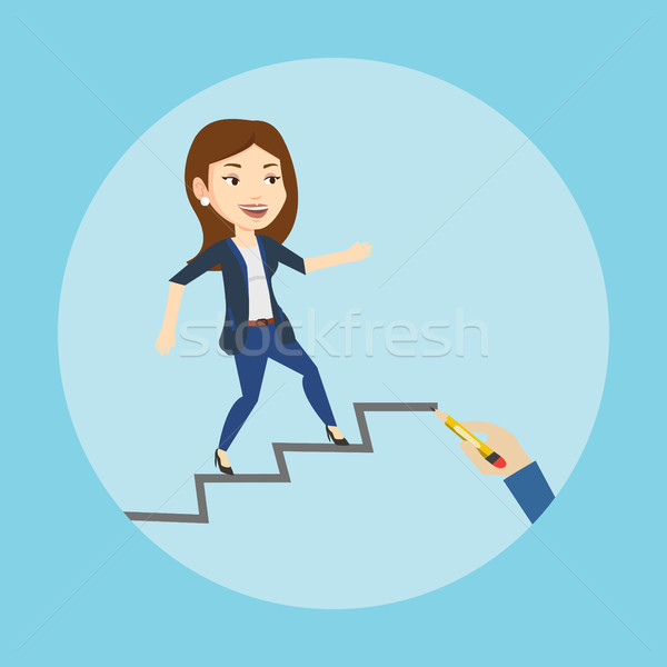Business woman running up the career ladder. Stock photo © RAStudio