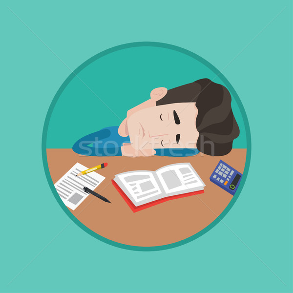 Male student sleeping at the desk with book. Stock photo © RAStudio