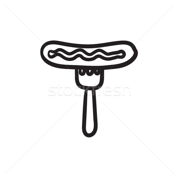 Stock photo: Sausage on fork sketch icon.