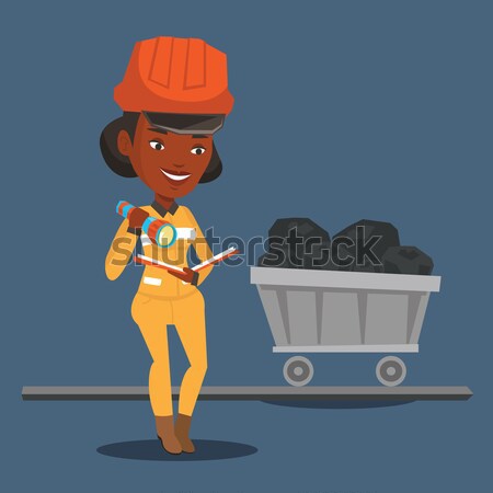 Stock photo: Miner checking documents vector illustration.