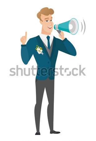 Young caucasian businessman making announcement . Stock photo © RAStudio