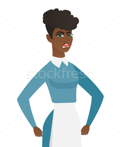 Young african-american angry cleaner screaming. Stock photo © RAStudio