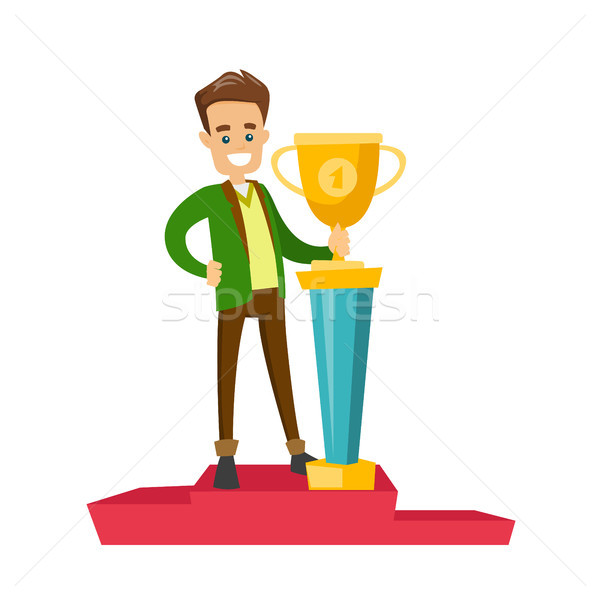 Man standing on the pedestal with business award. Stock photo © RAStudio