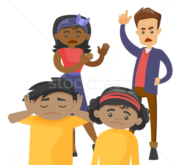 Multiracial parents scolding their mulatto kids. Stock photo © RAStudio